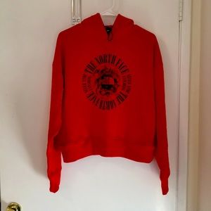 New Red The North Face Hoodie Sweater Pockets
